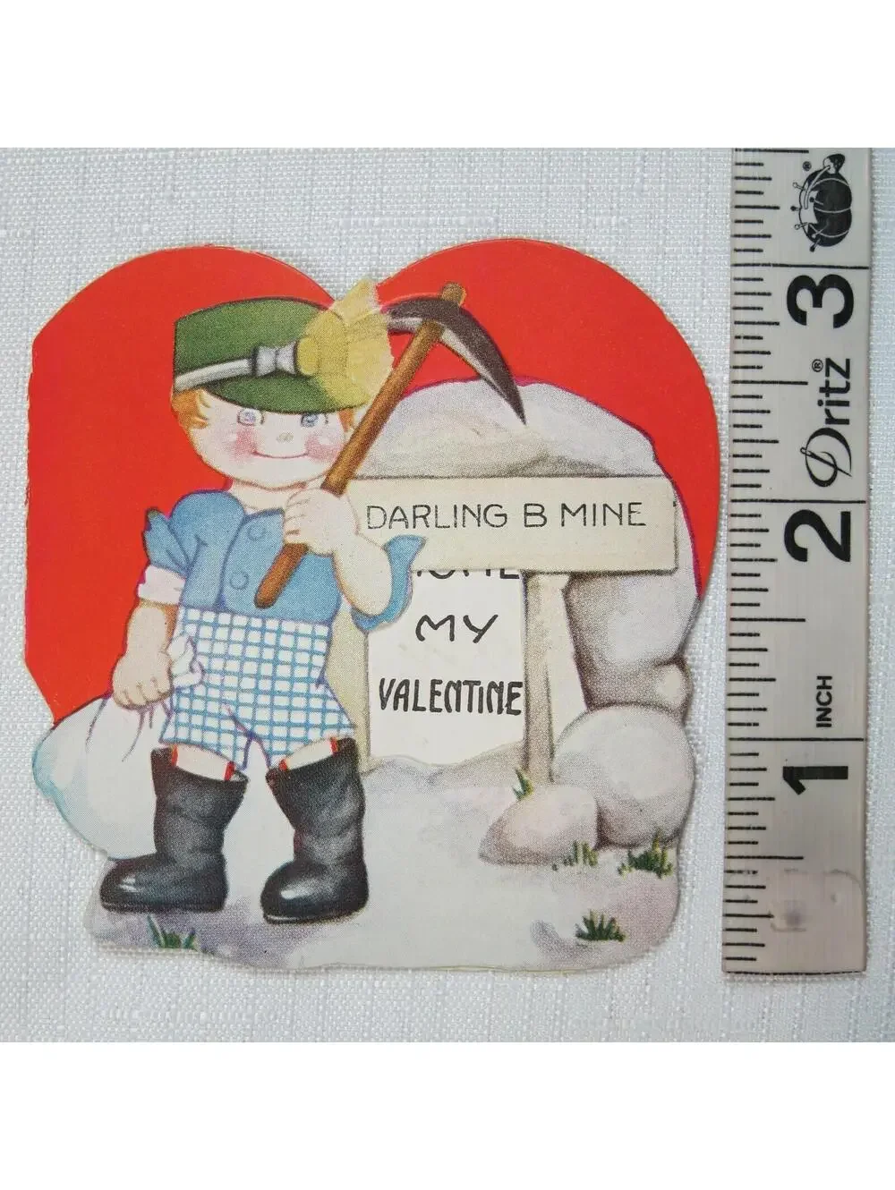 Vintage Valentine 1933 Diecut Fold Card Little Boy Mine Digger DARLING B MINE